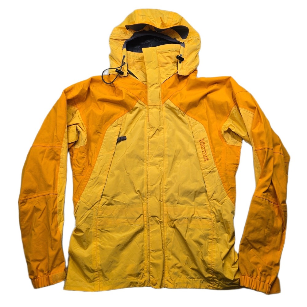 Marmot Ski Jacket Mens‎ Small Yellow Hood Waterproof Systems Nylon Vintage